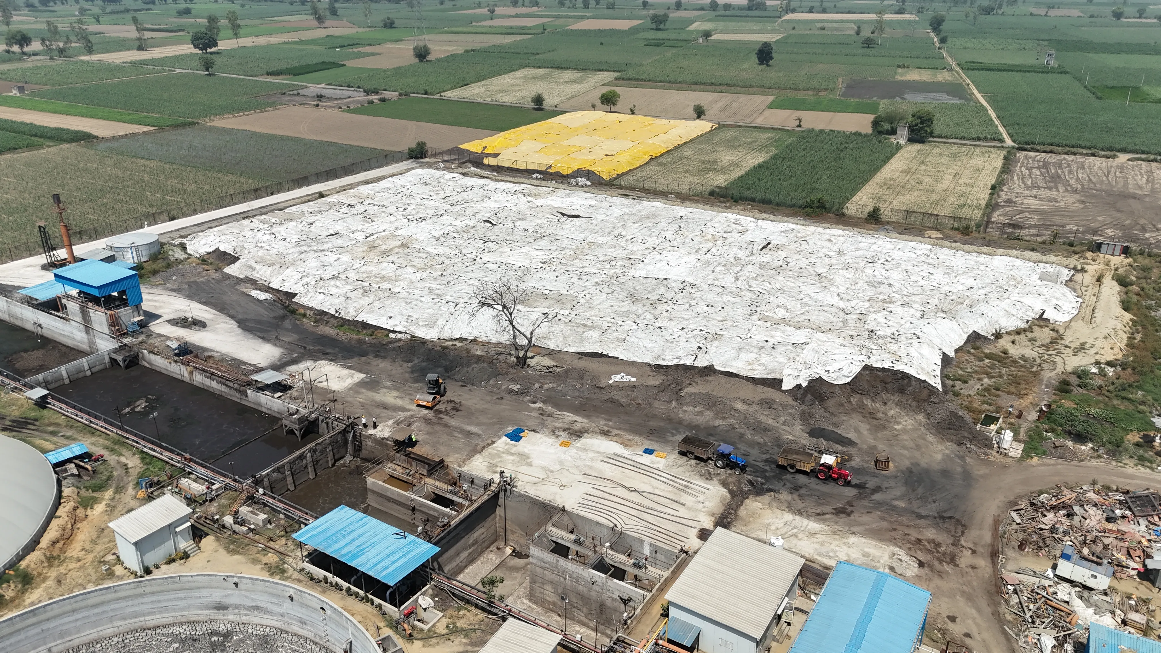 Aerial view of the pressmud storage pad at the Circle CBG Meerut plant